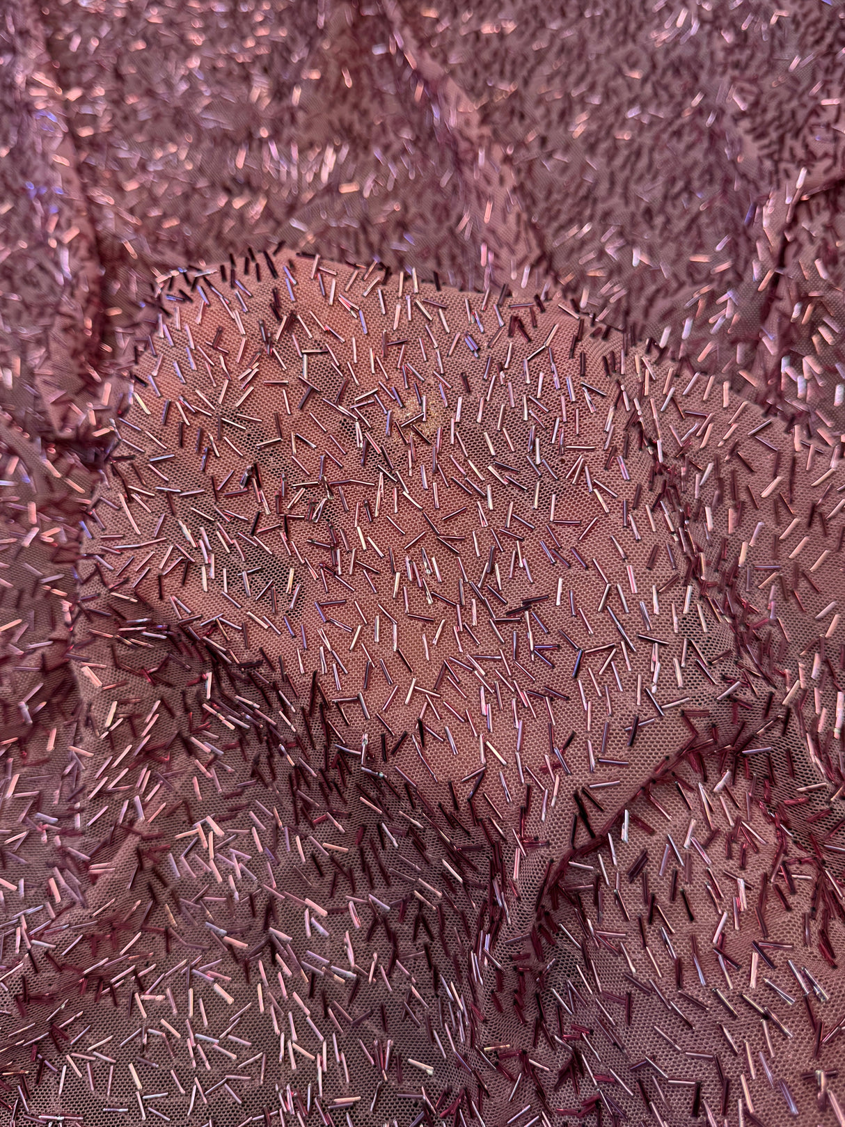 Stretch Bugle Beaded Mesh Dusty Rose