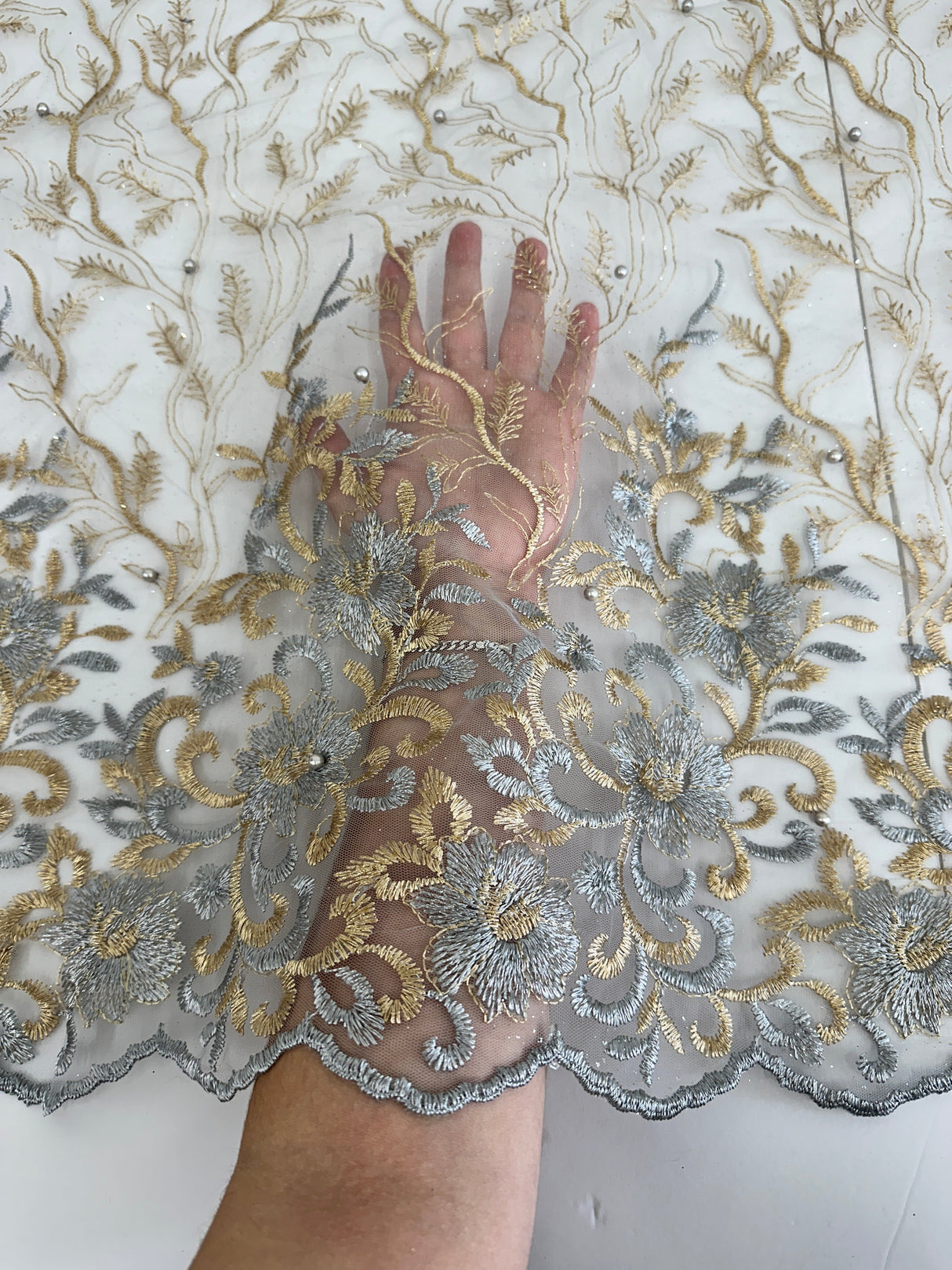 Embroidered Glitter Floral Scalloped Lace