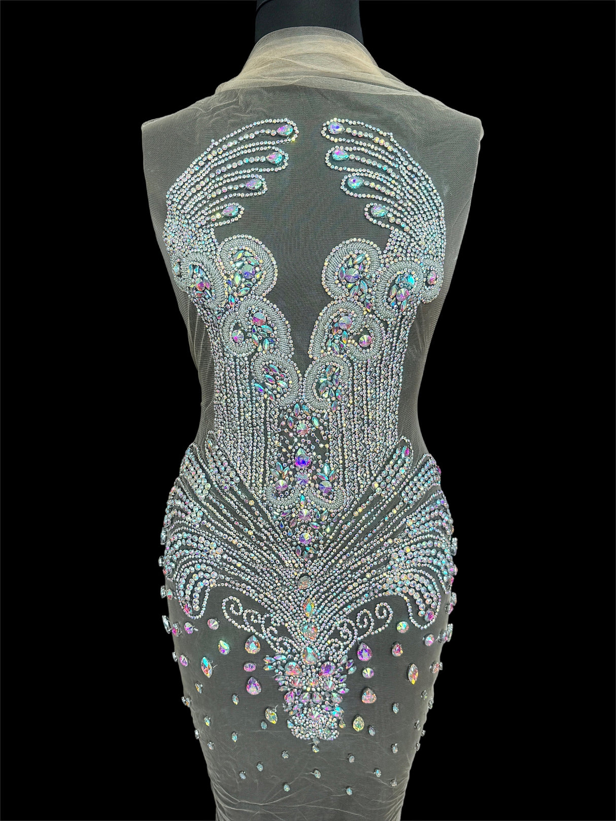 Silver Iridescent Rhinestone Bodice Applique