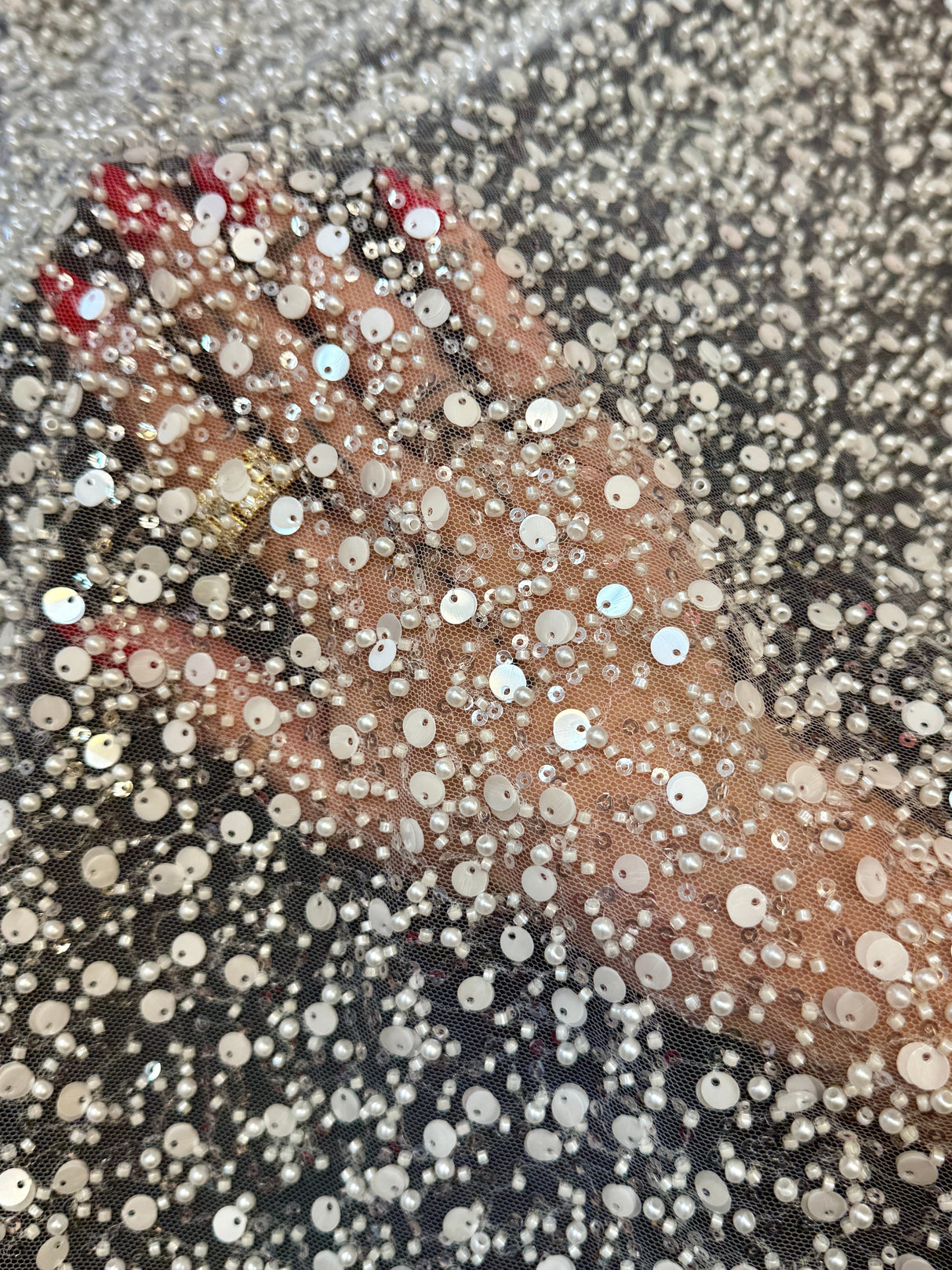 Beaded Sequin Pearl Mesh Lace