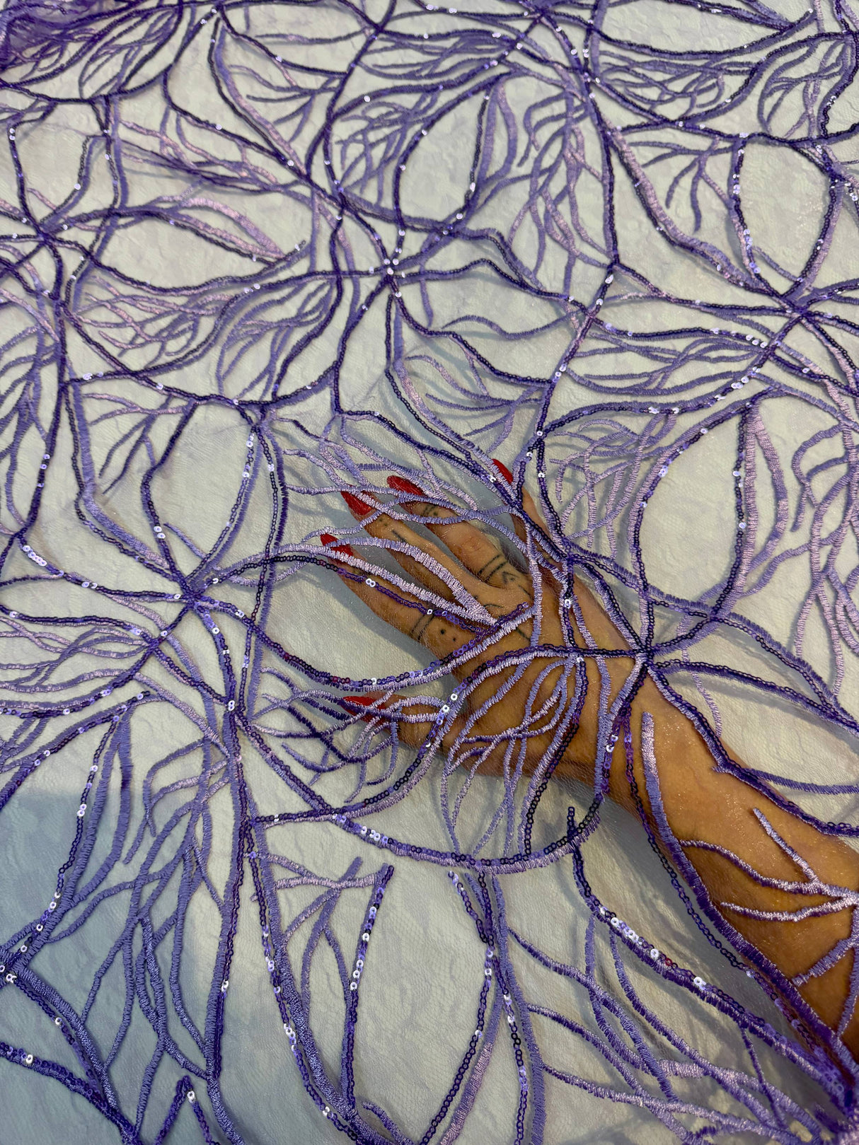 Stretch Sequin Embroidered Mesh Lavender