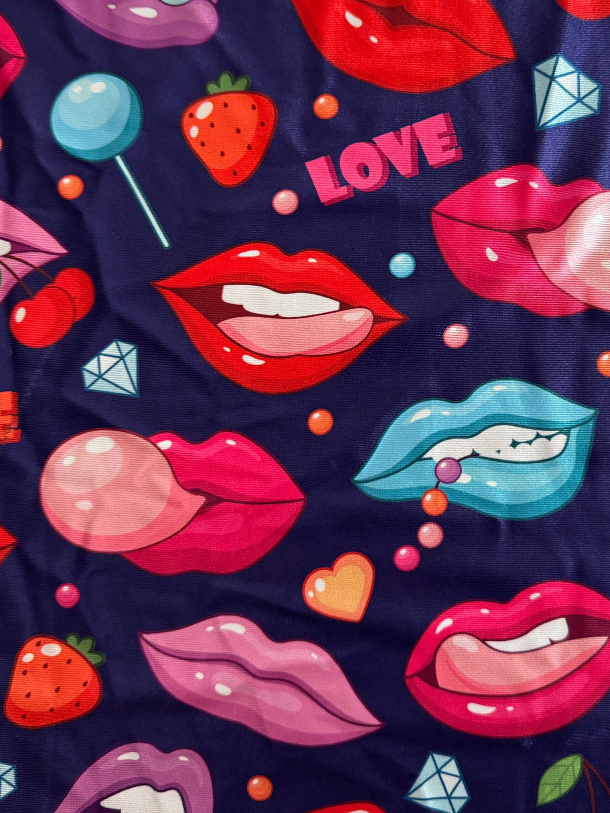 Printed Nylon Spandex Lips & Candy Blue