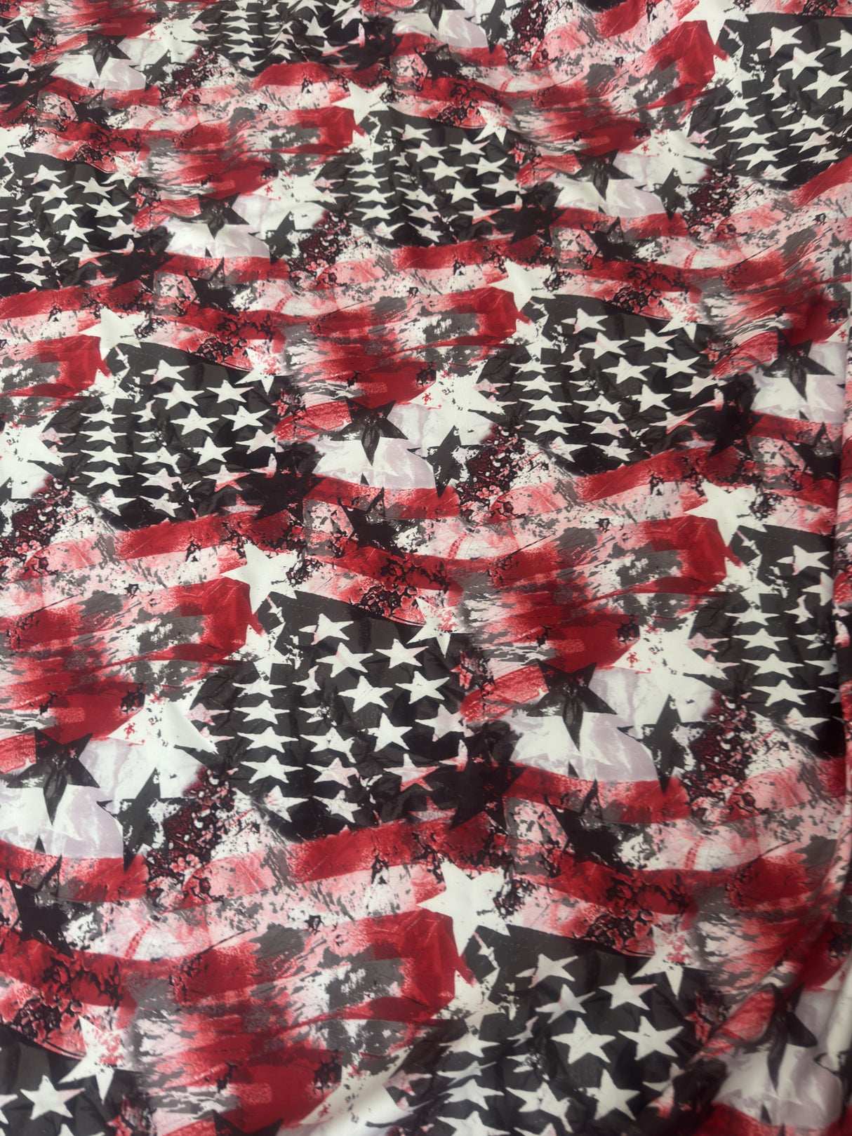 Printed Nylon Spandex Red & Black Abstract American Flag