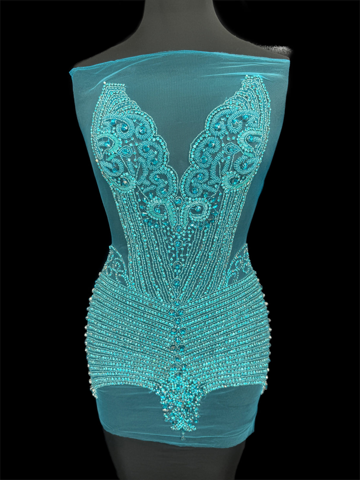 Turquoise Rhinestone Bodice Applique