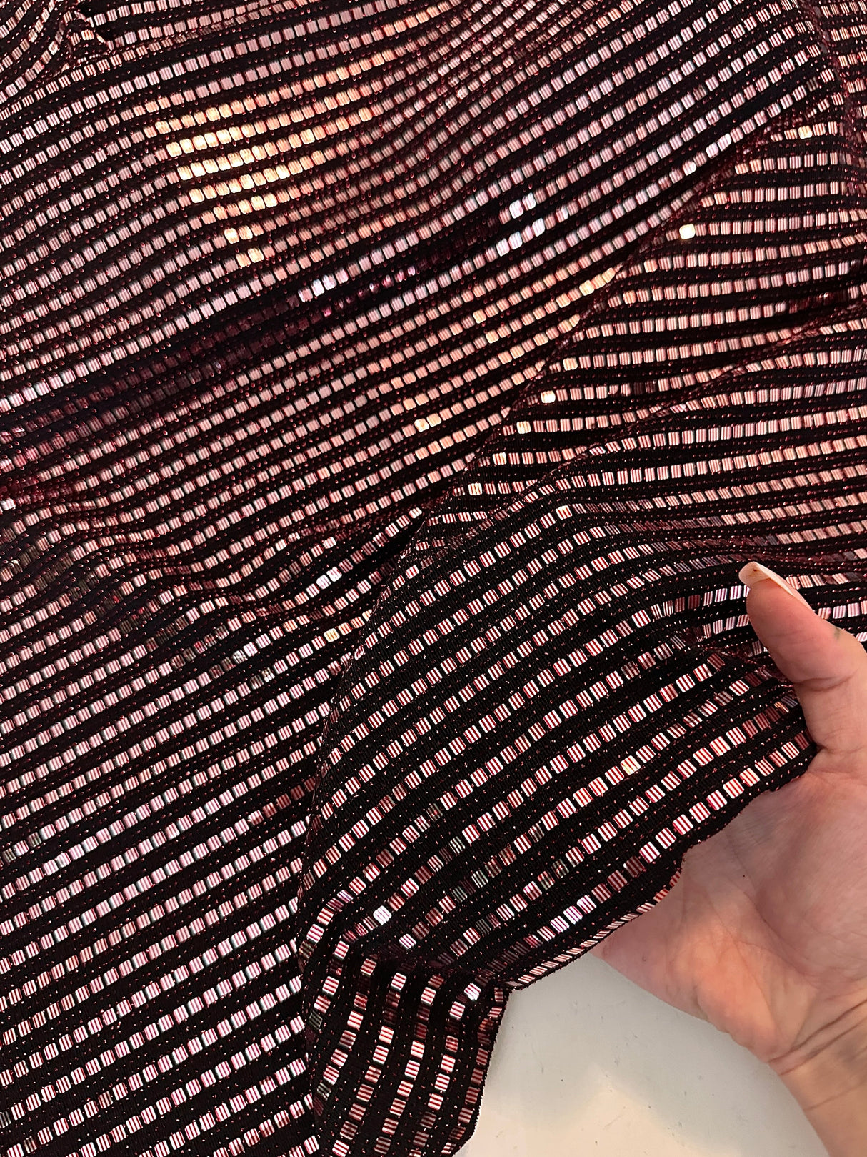 Stretch Mirror Sequin Knit Red Silver