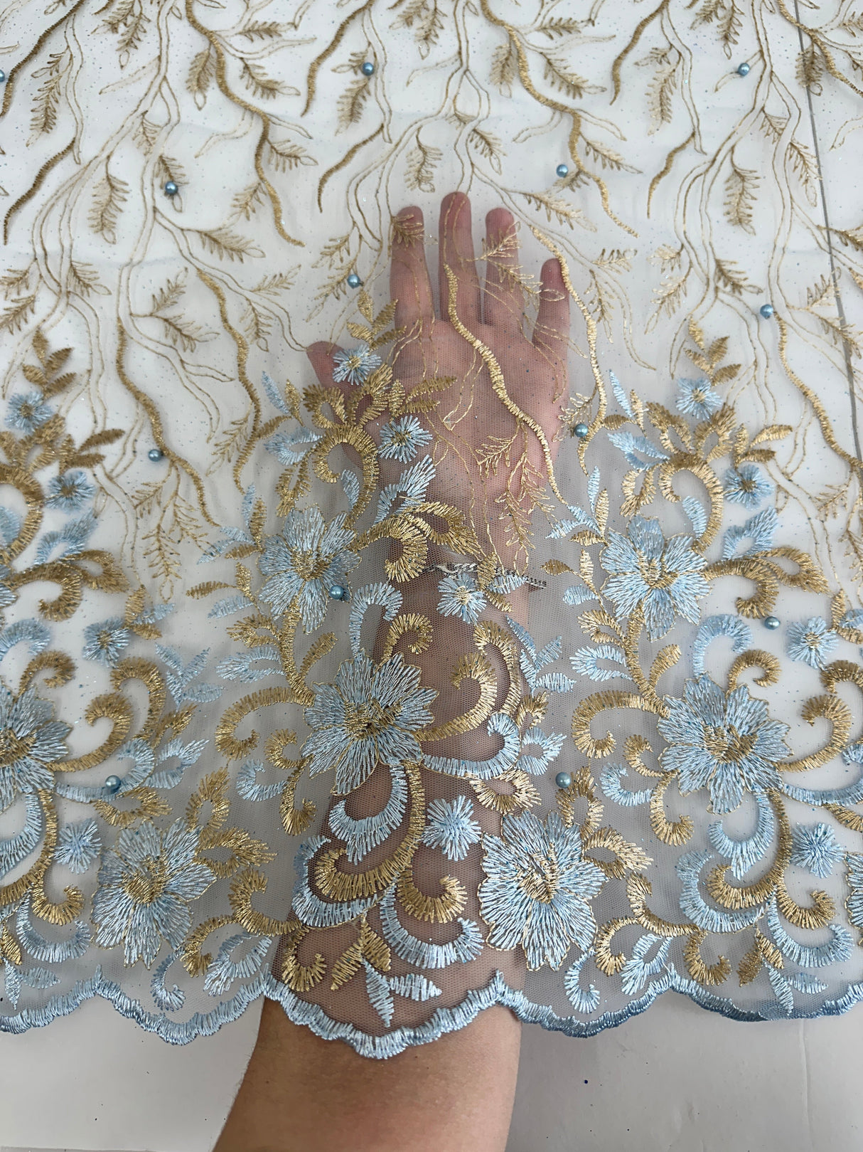 Embroidered Glitter Floral Scalloped Lace