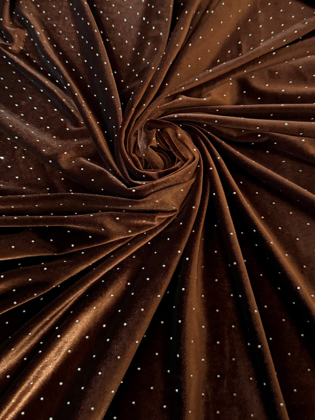 Brown Rhinestone Beaded Stretch Velvet