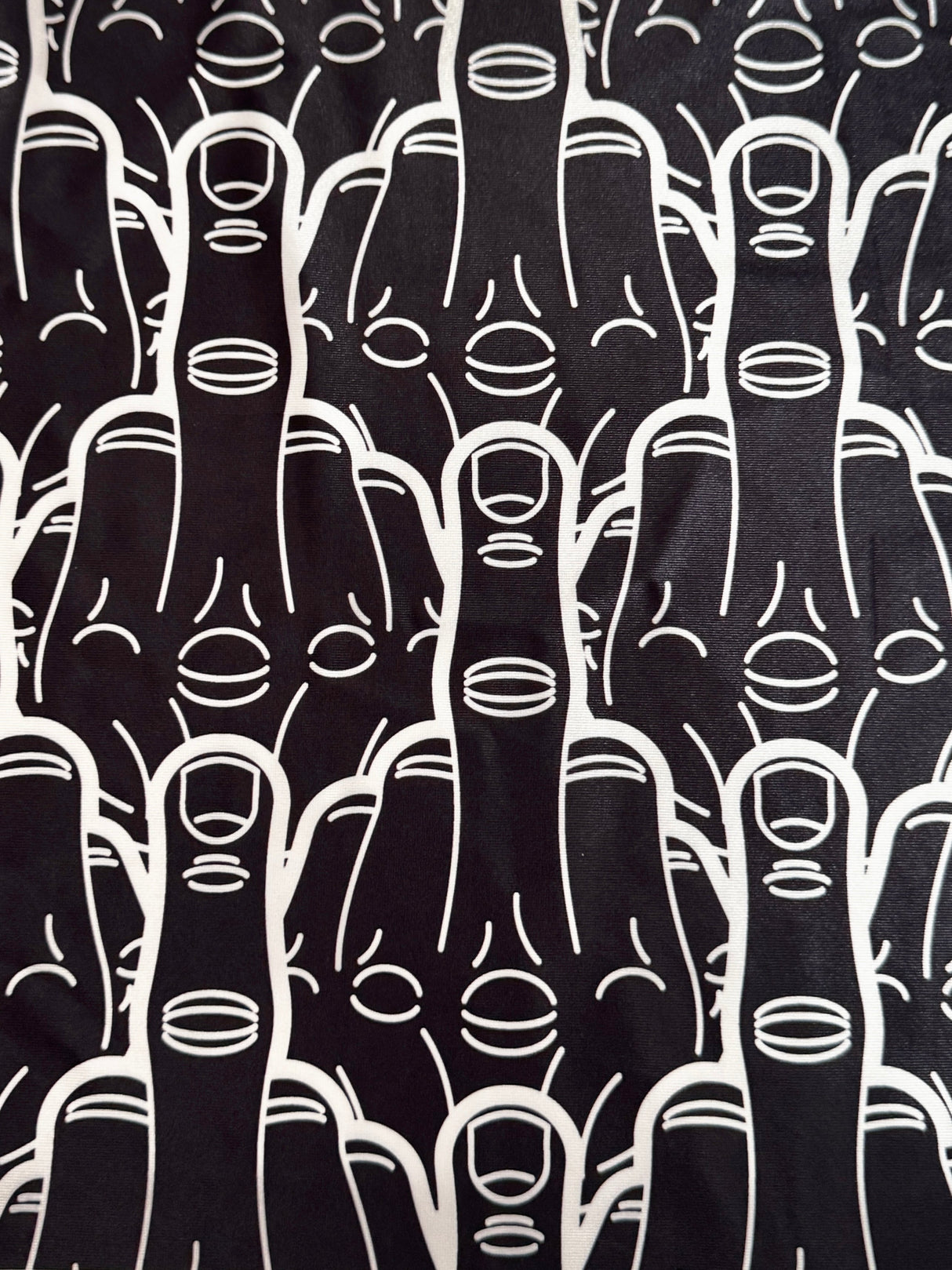 Printed Nylon Spandex Black & White Middle Finger