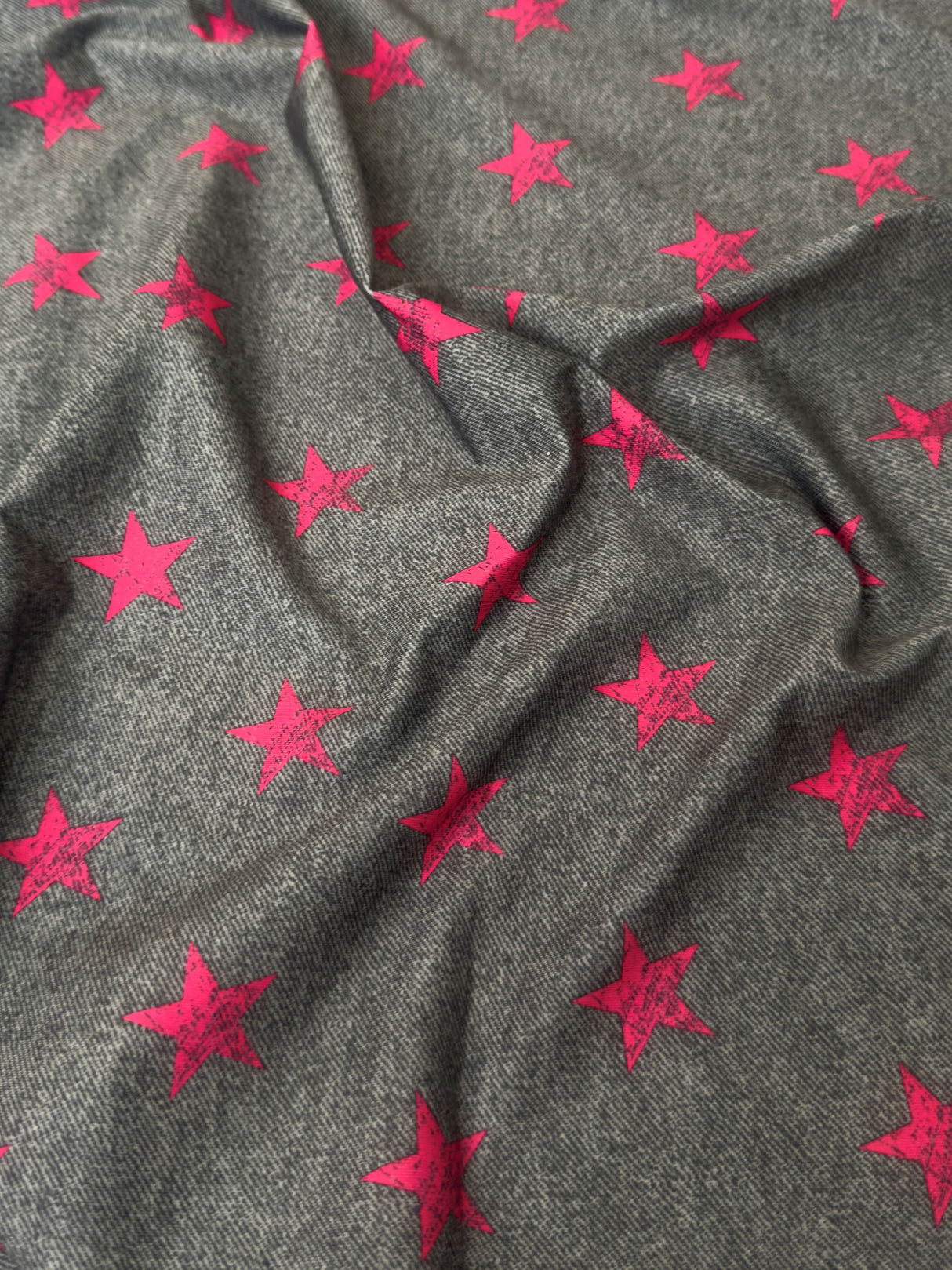 Printed Nylon Spandex Pink Stars on Gray