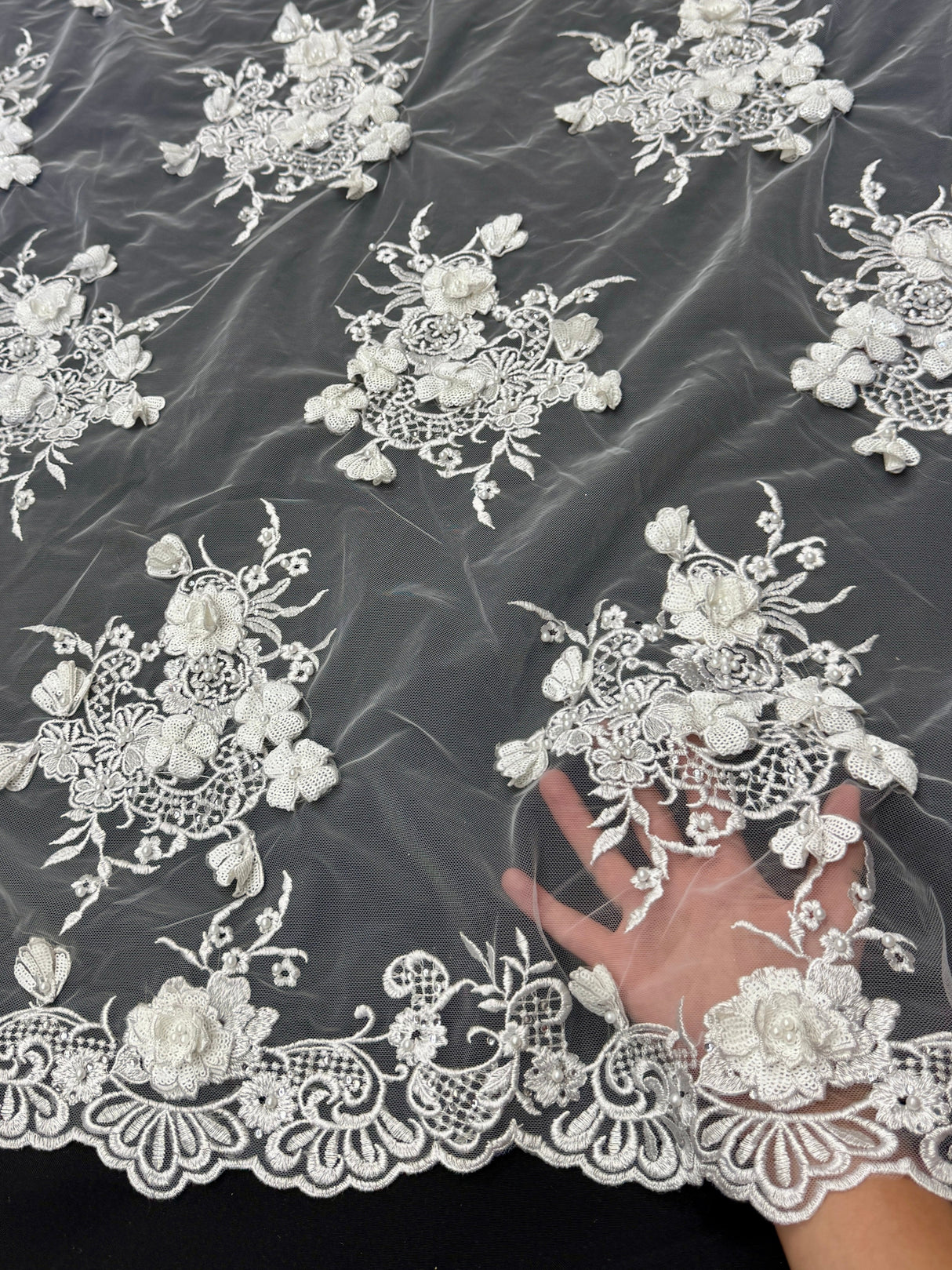 3D Sequin Flower Pearl Embroidered Lace