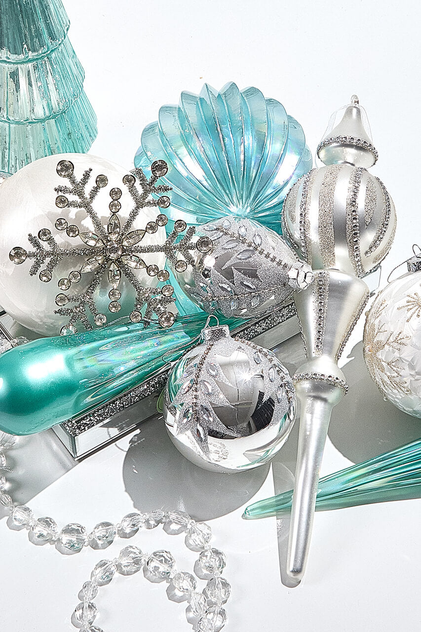 14" Frosty Blue Glass Icicle Ornament