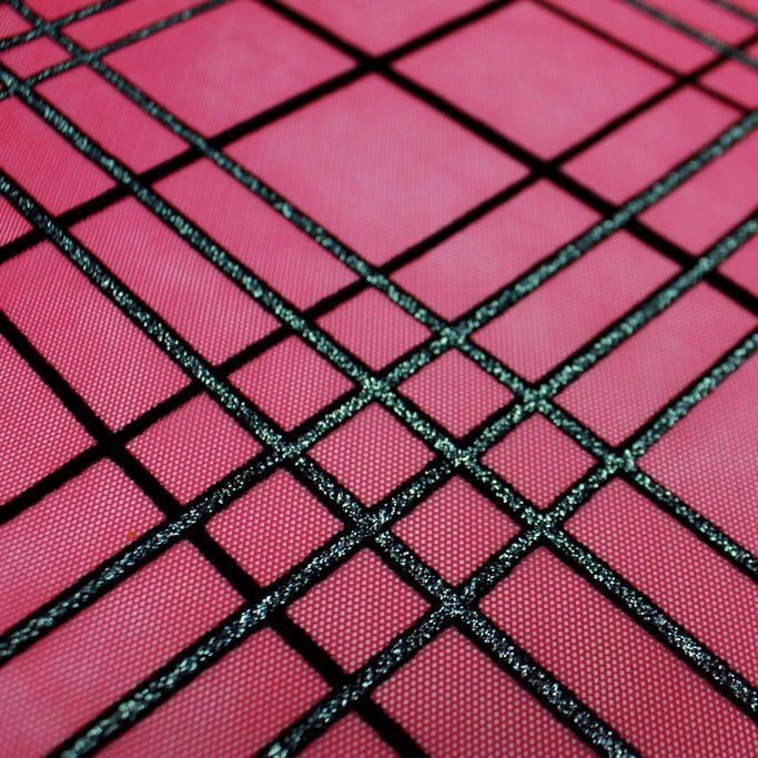 Glitter Stretch Mesh Black Plaid