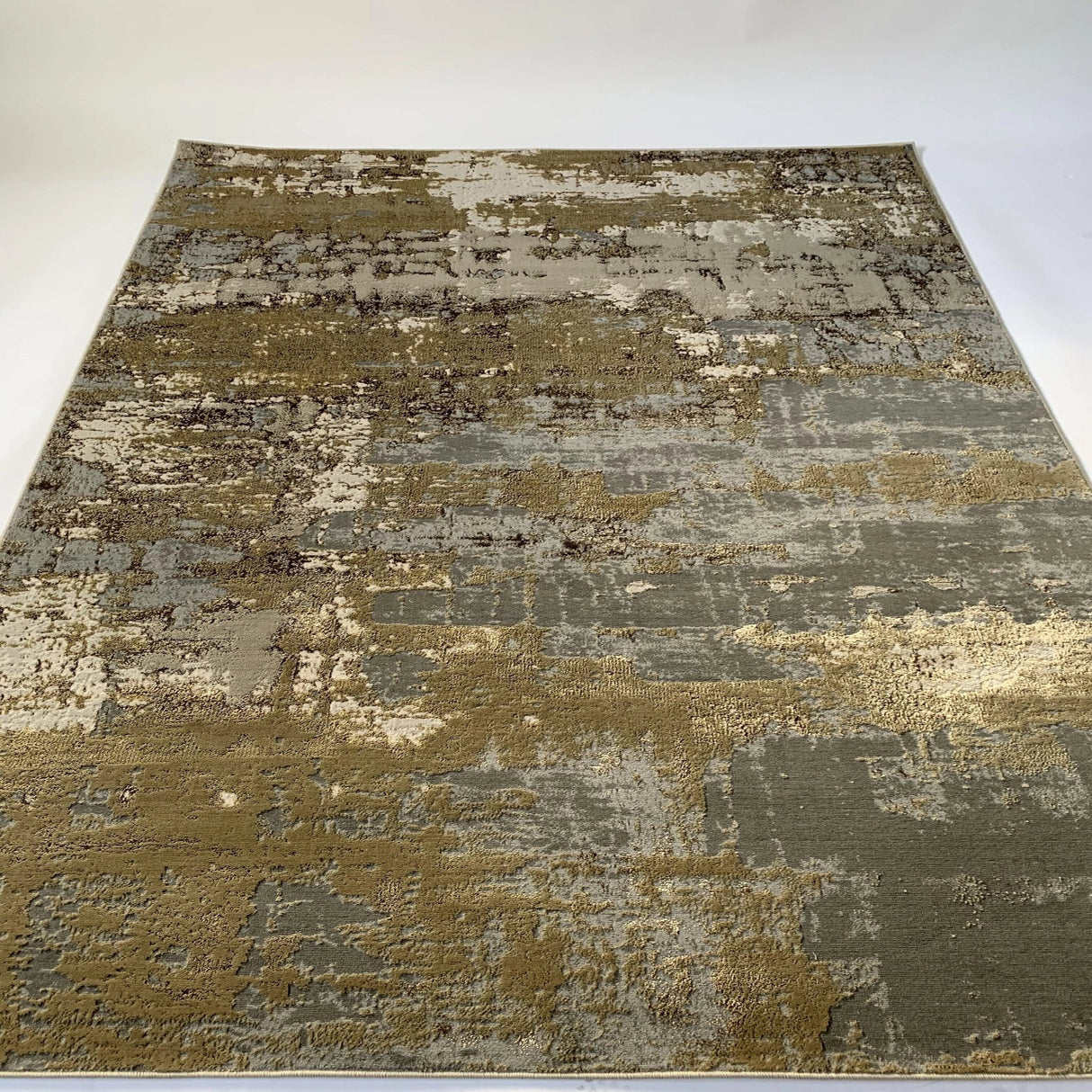 Maximus 185 Polyester Viscose Blend Fabric - Beige/Golden Watercolor Abstract Design, Flat Weave, 7'6" X 10'3" (1 Rug)