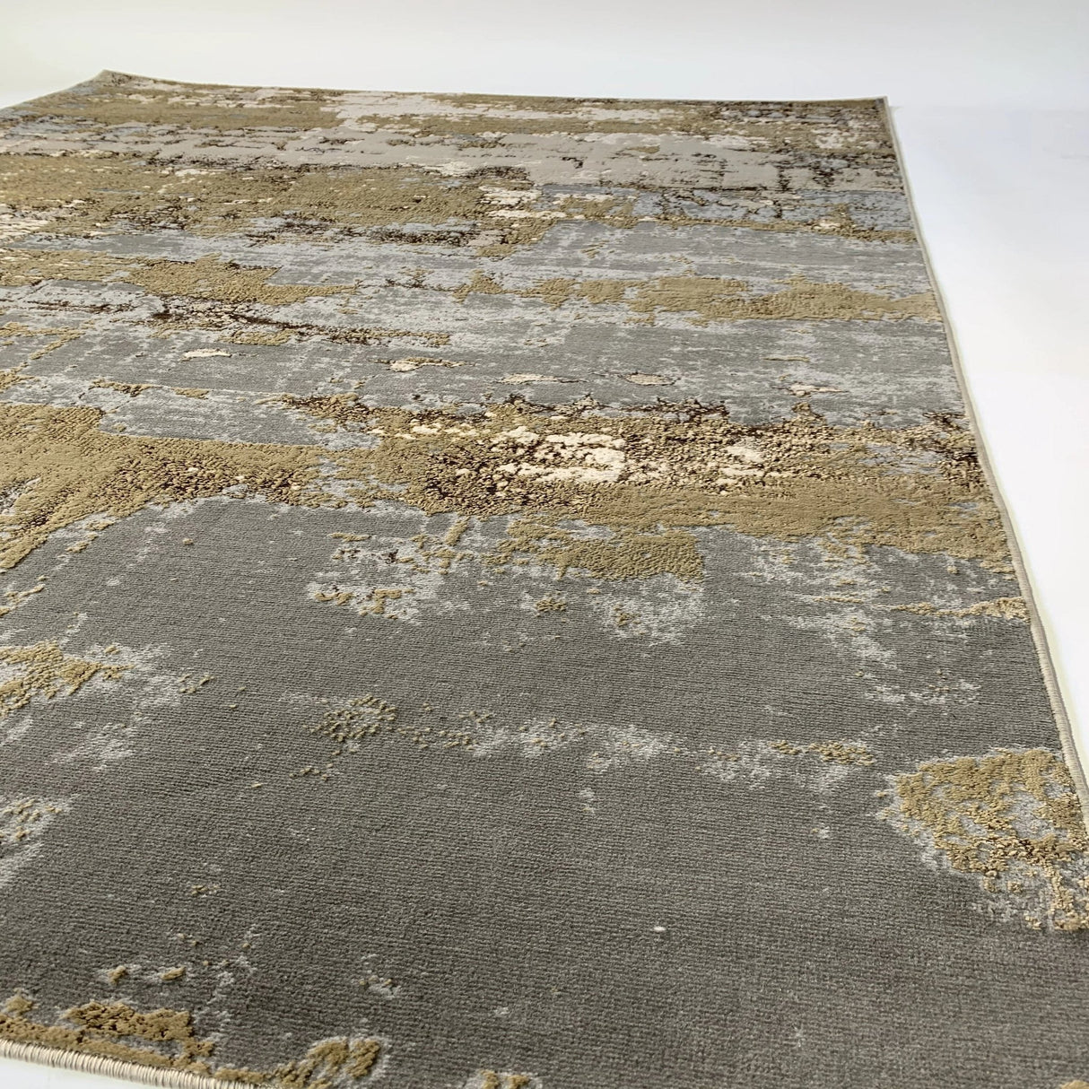 Maximus 185 Polyester Viscose Blend Fabric - Beige/Golden Watercolor Abstract Design, Flat Weave, 7'6" X 10'3" (1 Rug)