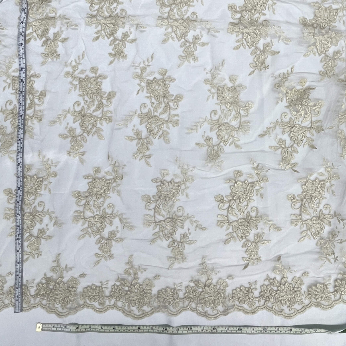 Corded Floral Lace Fabric Ivory