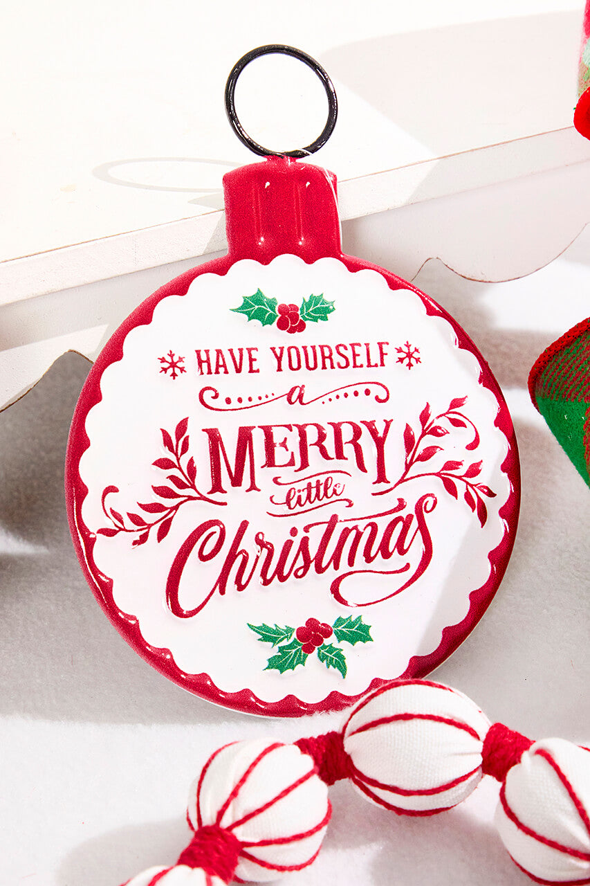 7" Metal Merry Christmas Ornament Sign