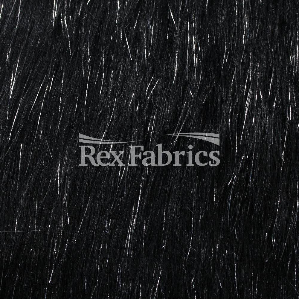 Metallic Fuzz Acrylic Poly Blend Fabric - Black or White, Faux Fur Texture, 61" Width (1 Yard)
