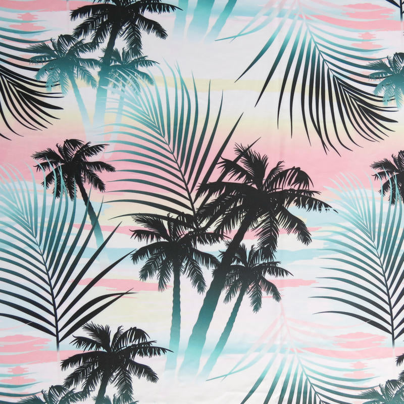 Swim Knit Polyester Spandex Miami Beach Palm Print 4-Way Stretch