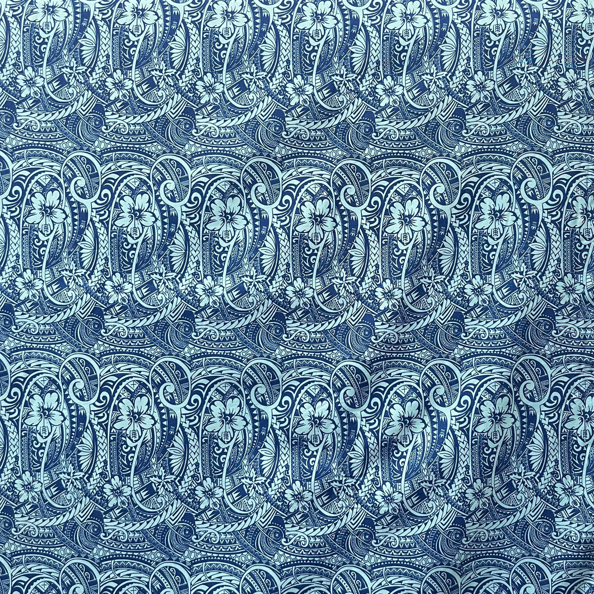 Mini Hibiscus Flowers Traditional Polynesian Tattoo Polyester Fabric - Blue, Tan, Purple, Pink, 60" Width (1 Yard)