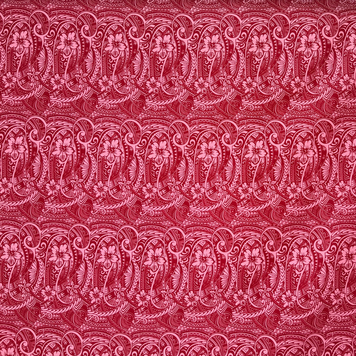 Mini Hibiscus Flowers Traditional Polynesian Tattoo Polyester Fabric - Blue, Tan, Purple, Pink, 60" Width (1 Yard)
