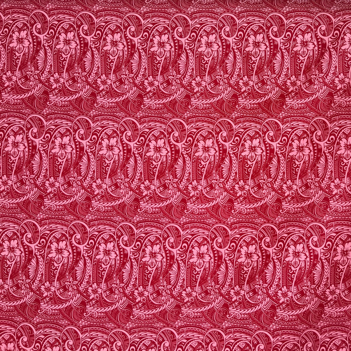 Mini Hibiscus Flowers Traditional Polynesian Tattoo Polyester Fabric - Blue, Tan, Purple, Pink, 60" Width (1 Yard)