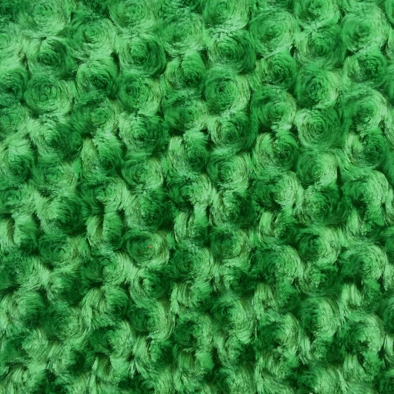 Green Minky Rosebud Fabric,