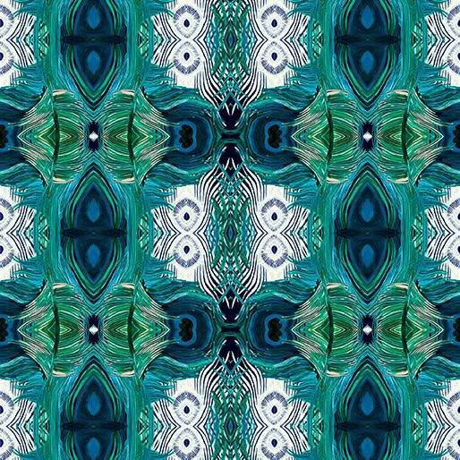 Cotton Print Fabric Miraval Teal Affinity Peacock Mirror 44/45