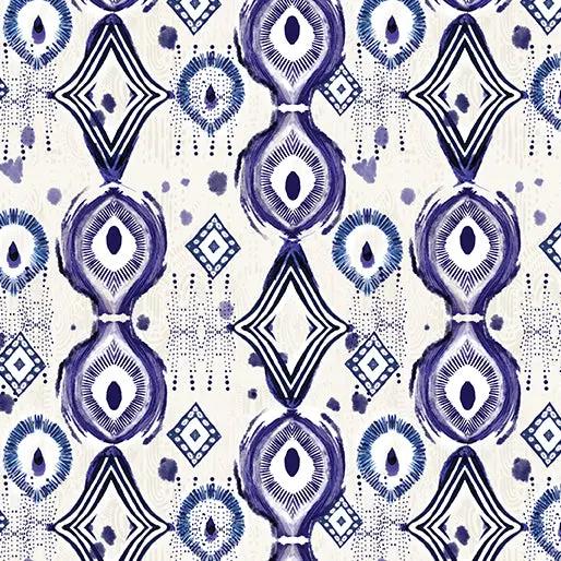 Cotton Print Mirrors White/Blue Fabric by the Yard