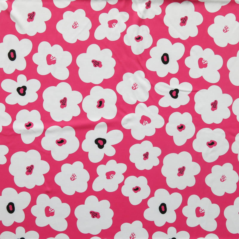Swim Knit Poly Spandex Mod Floral Carmine Rose