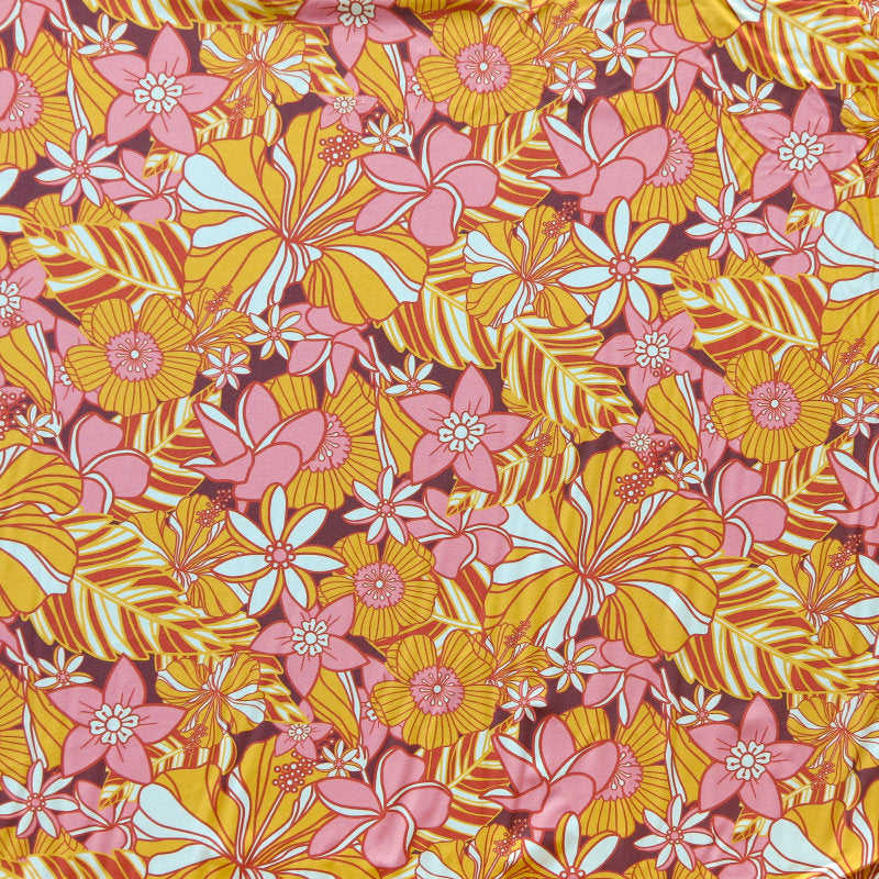 Swim Knit Nylon Spandex Mod Golden Floral 4-Way Stretch