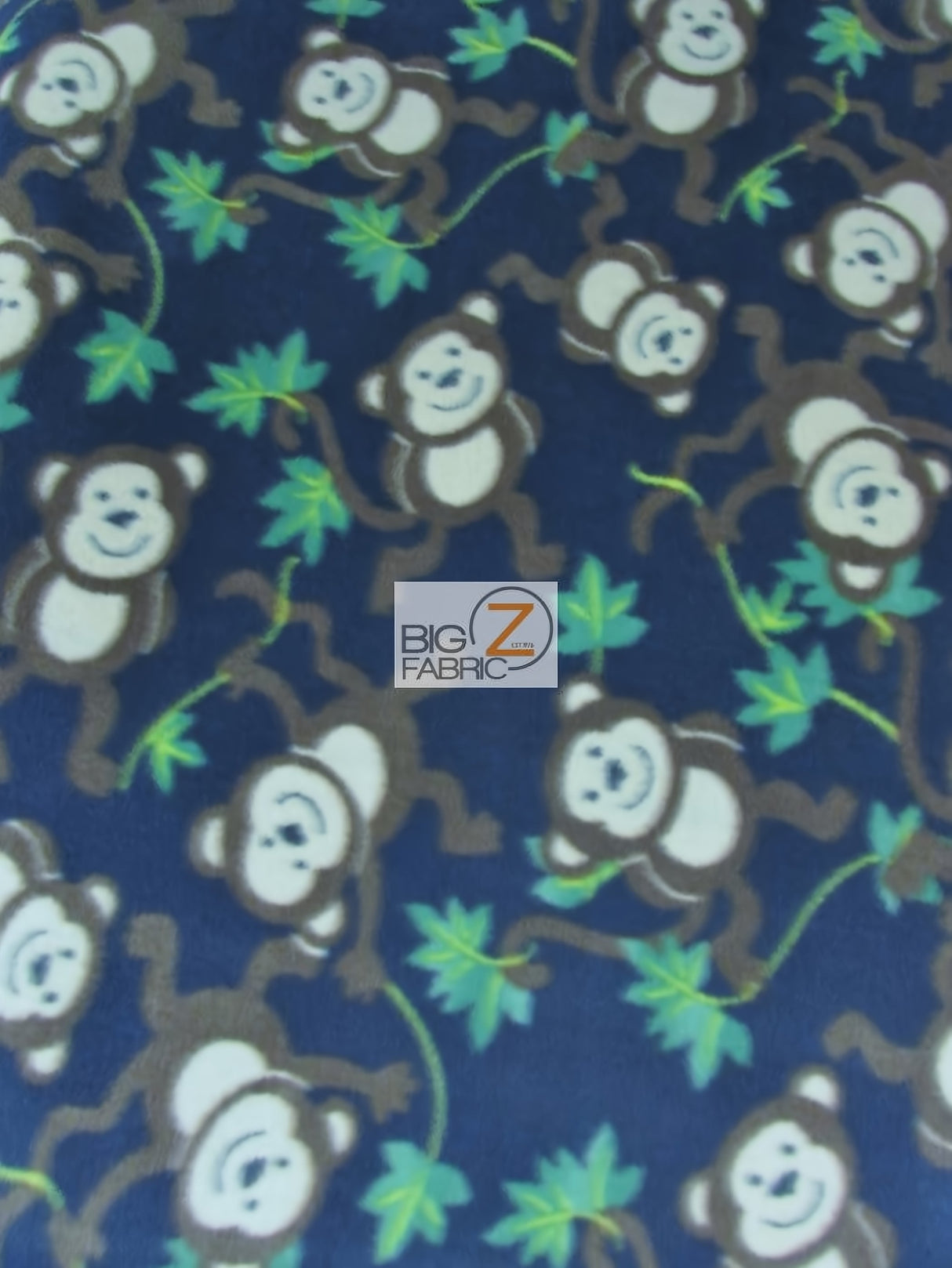 Animal Monkey Navy Fleece Fabric
