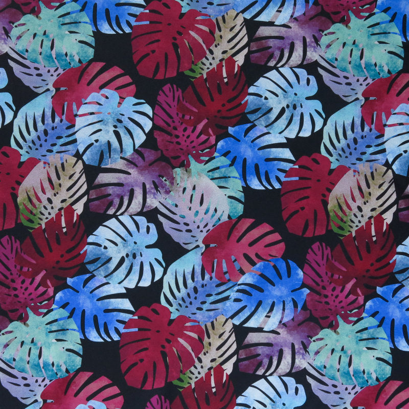 Swim Knit Nylon Spandex Monstera Watercolors 4-Way Stretch
