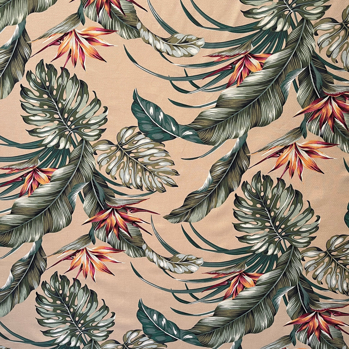 Monstera Banana Leaves Birds Of Paradise Cotton Fabric - Tropical Leaf Print, 56"-58" Width (1 Yard)