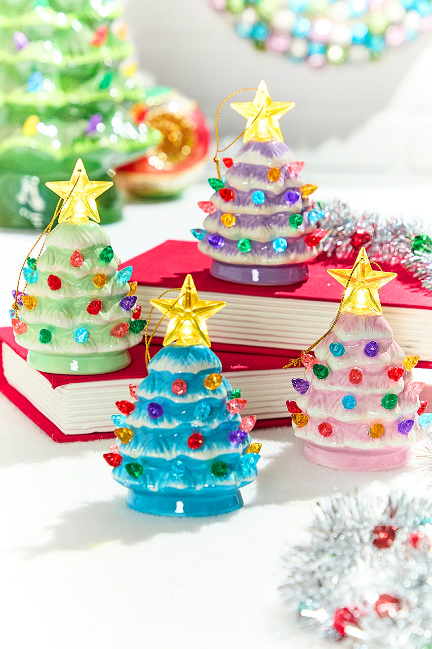 4" Mini Nostalgic Pastel Trees Ornaments, Assortment of 4