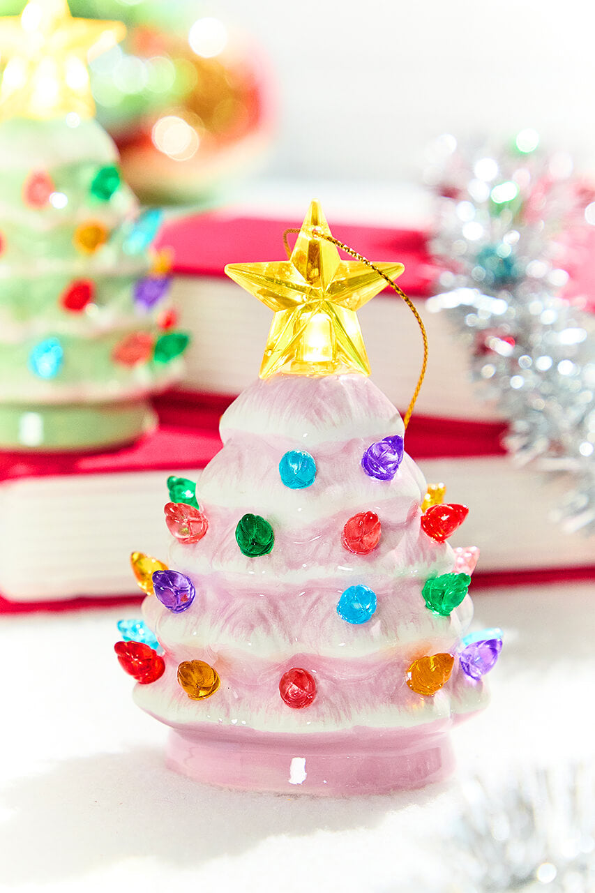 4" Mini Nostalgic Pastel Trees Ornaments, Assortment of 4