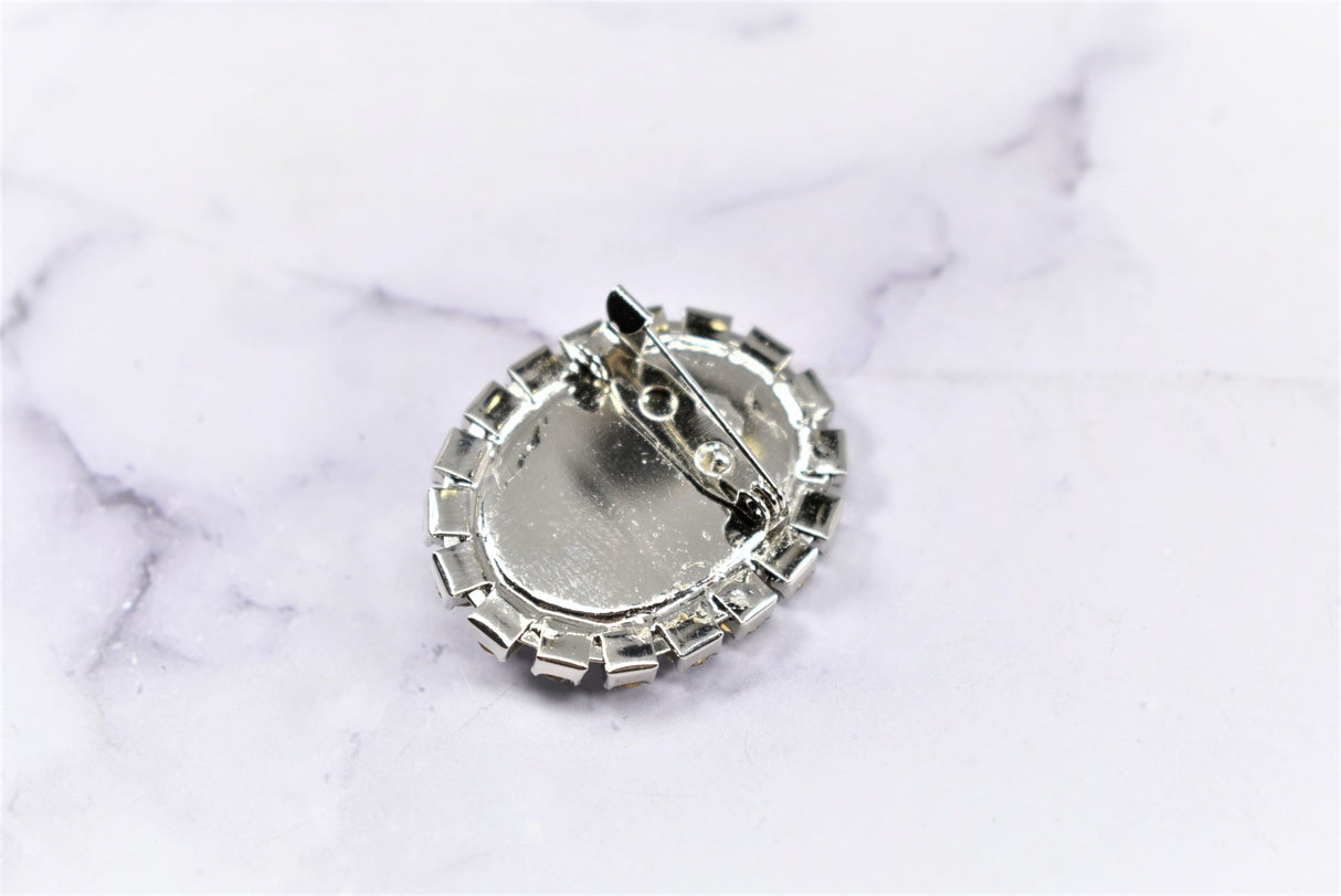 Rhinestone Brooch Applique Floral Silver