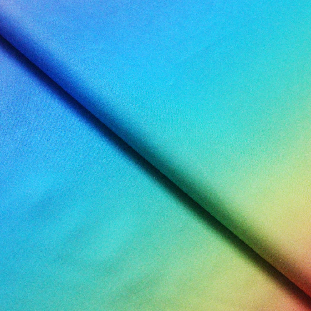 Rainbow Haze Poly Spandex Fabric - Multi Rainbow Print, Gold Foil Option, 58-60" Width (1 Yard)