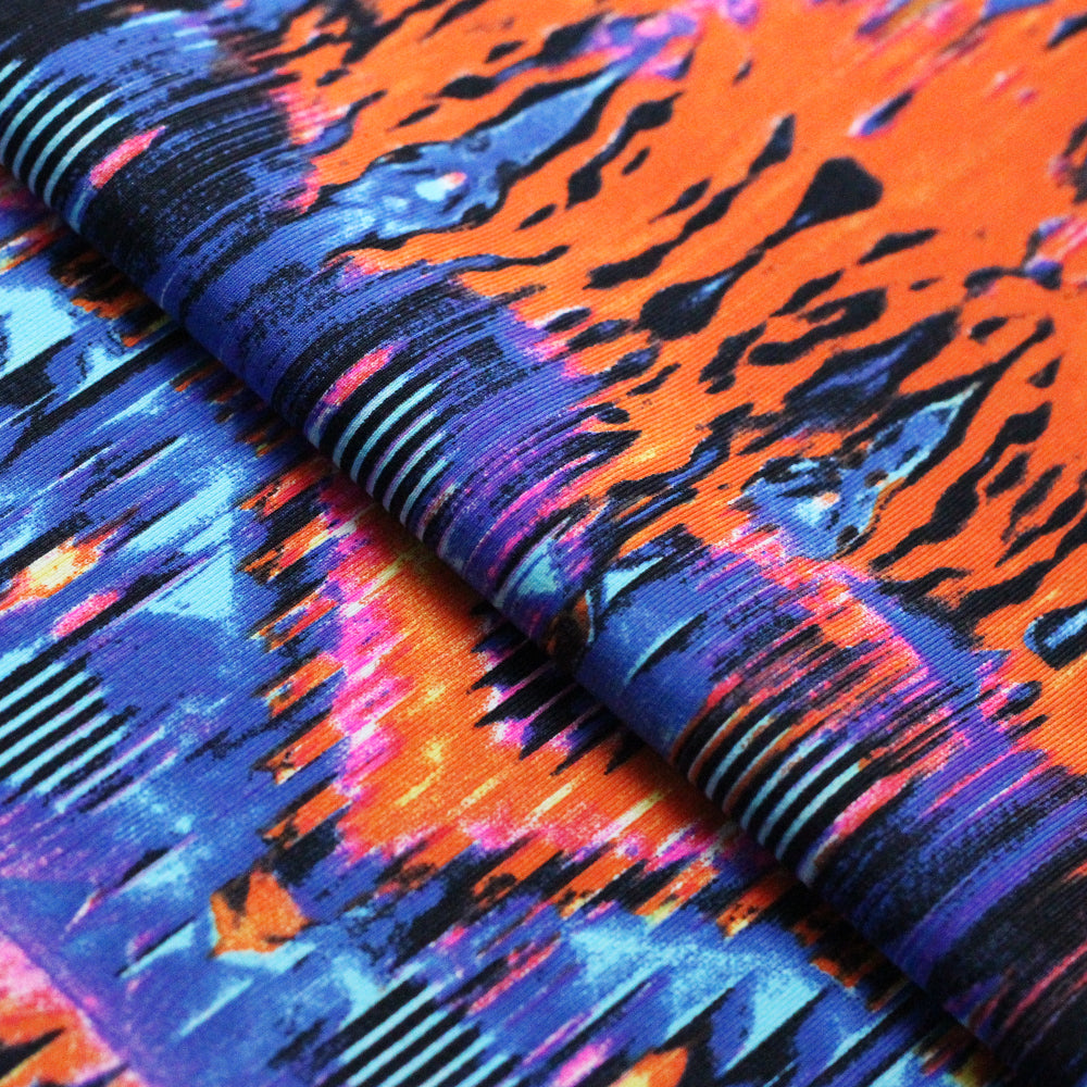 Tribal Patch Nylon Spandex Fabric - Orange And Blue Tribal Print, 58-60" Width (1 Yard)
