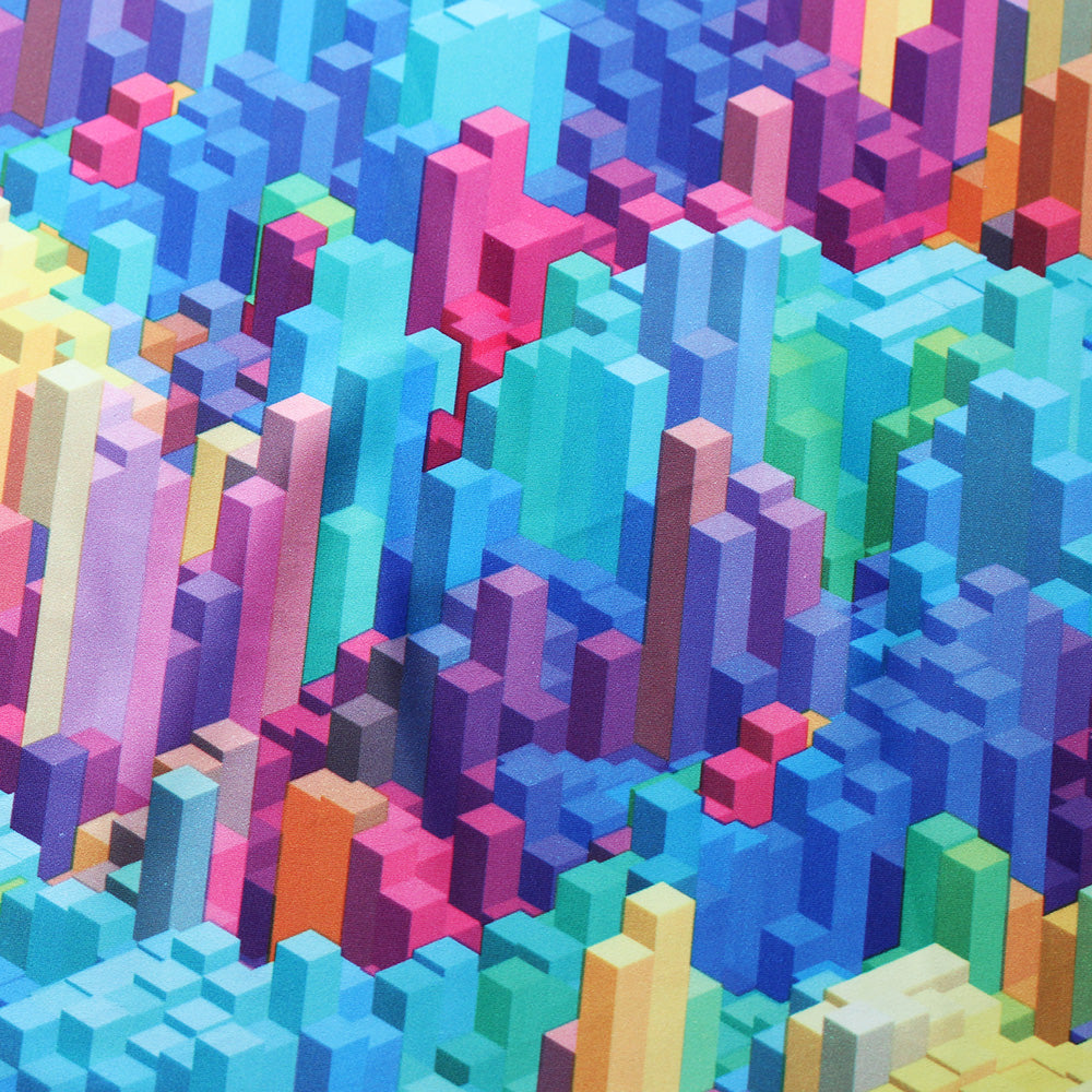 3D Vision Polyester Spandex Fabric - Multicolor City Print, 58/60" Width, 240 GSM (1 Yard)