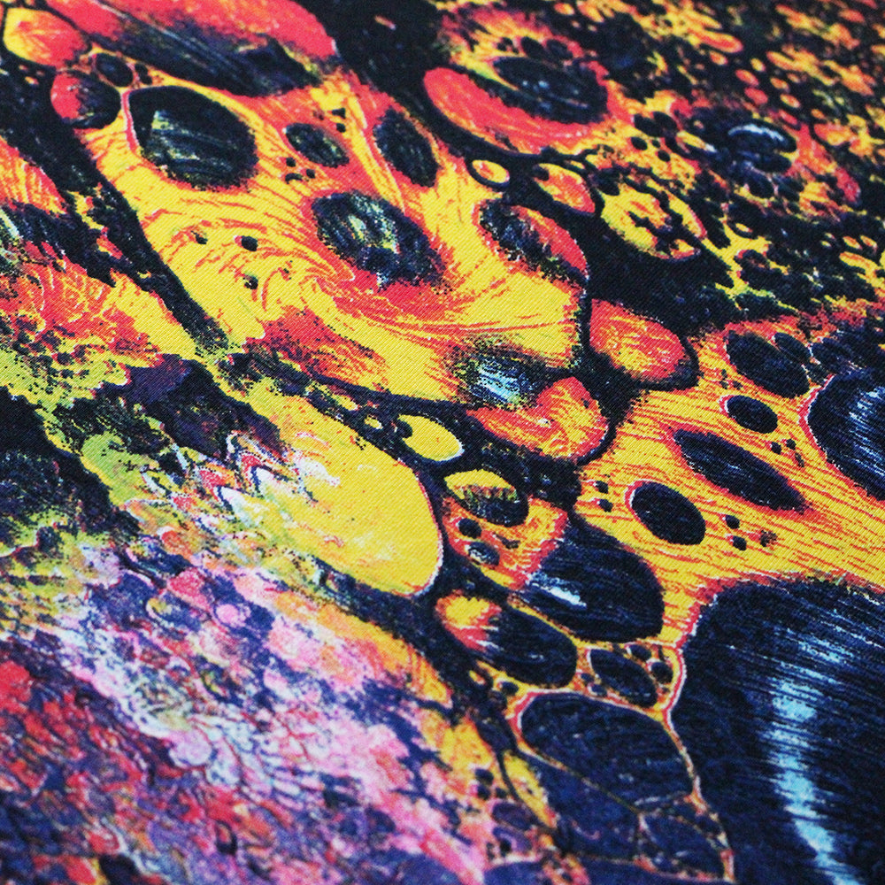 Coral Rave Nylon Spandex Fabric - Black/Yellow/Orange, Circle Lava Print, 58/60" Width (1 Yard)