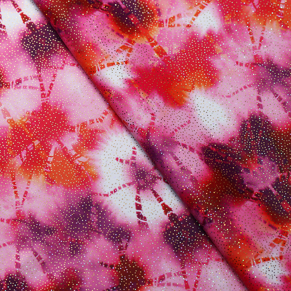Kanoko Shibori Polyester Spandex Fabric - Pink/Orange Multi, Shibori Tie-Dye Print, 58/60" Width (1 Yard)