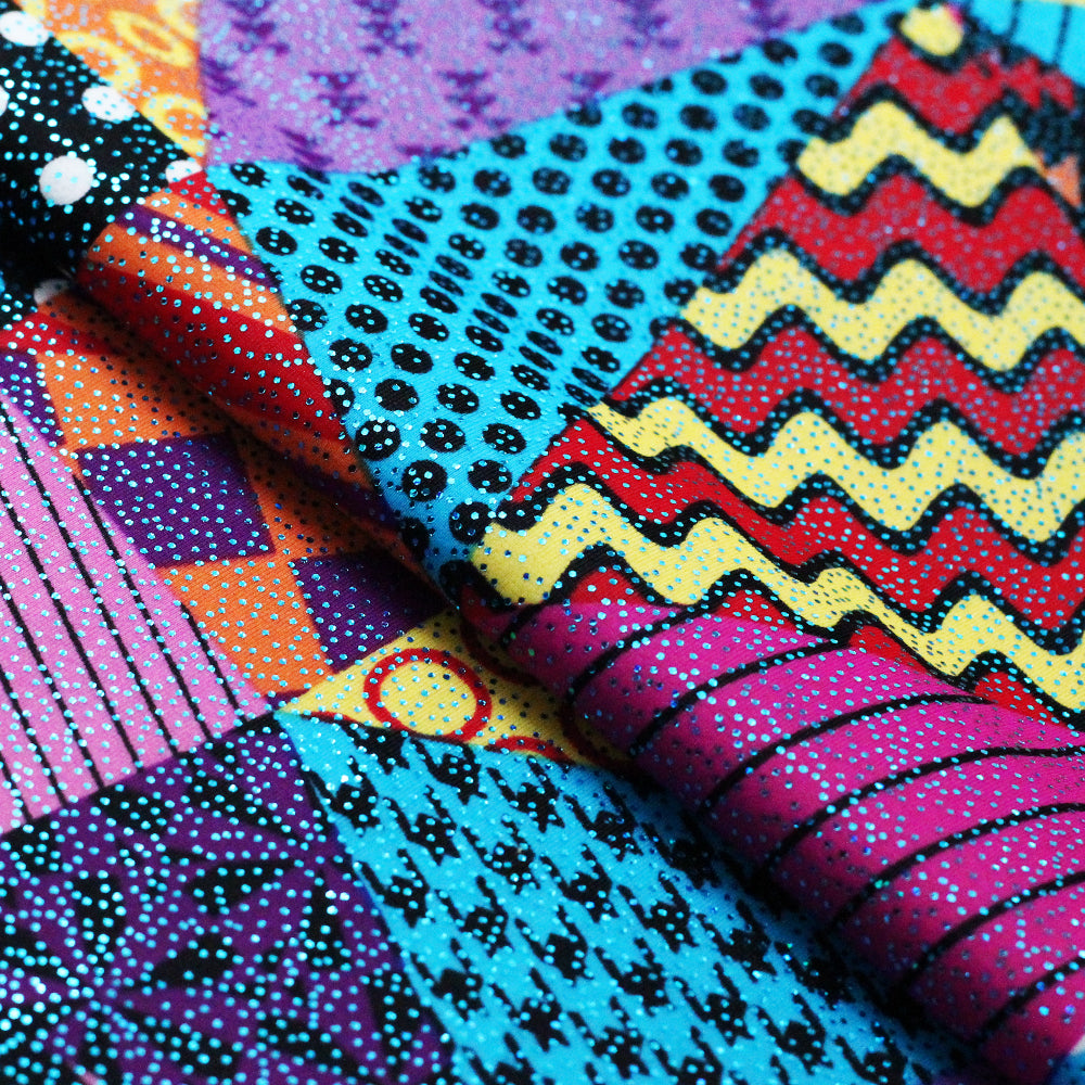 Pop Patch Nylon Spandex Fabric - Multicolor Patchwork Print, 58/60" Width (1 Yard)