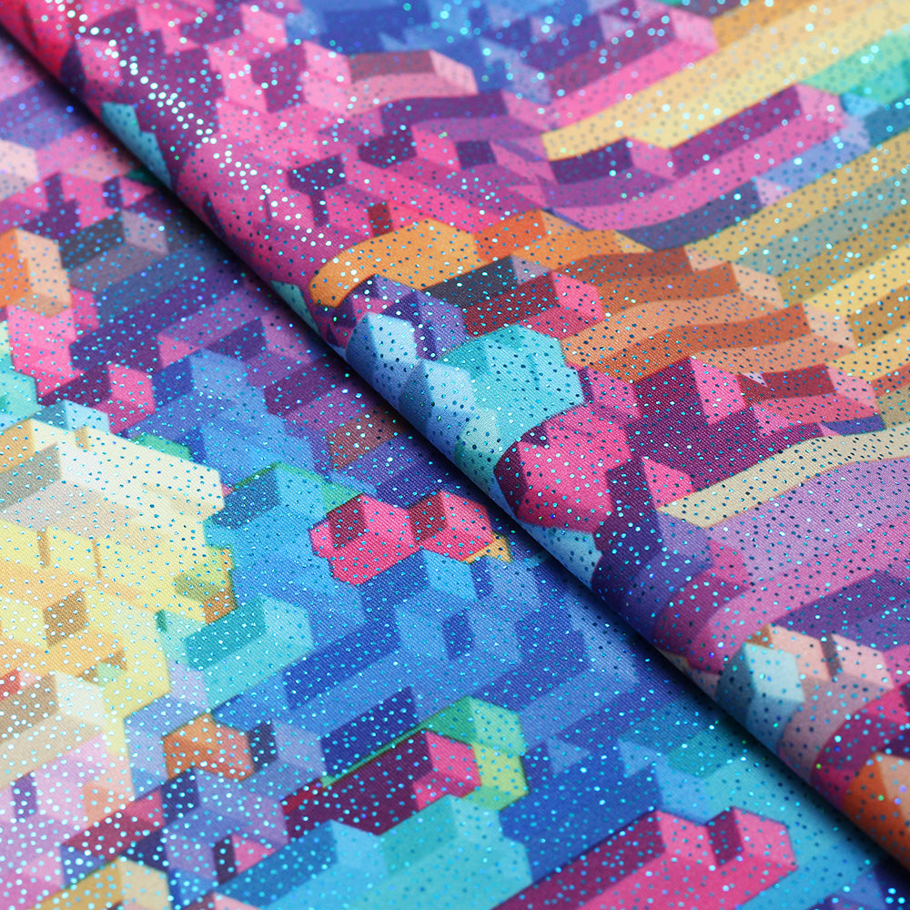3D Vision Polyester Spandex Fabric - Multicolor City Print, 58/60" Width, 240 GSM (1 Yard)
