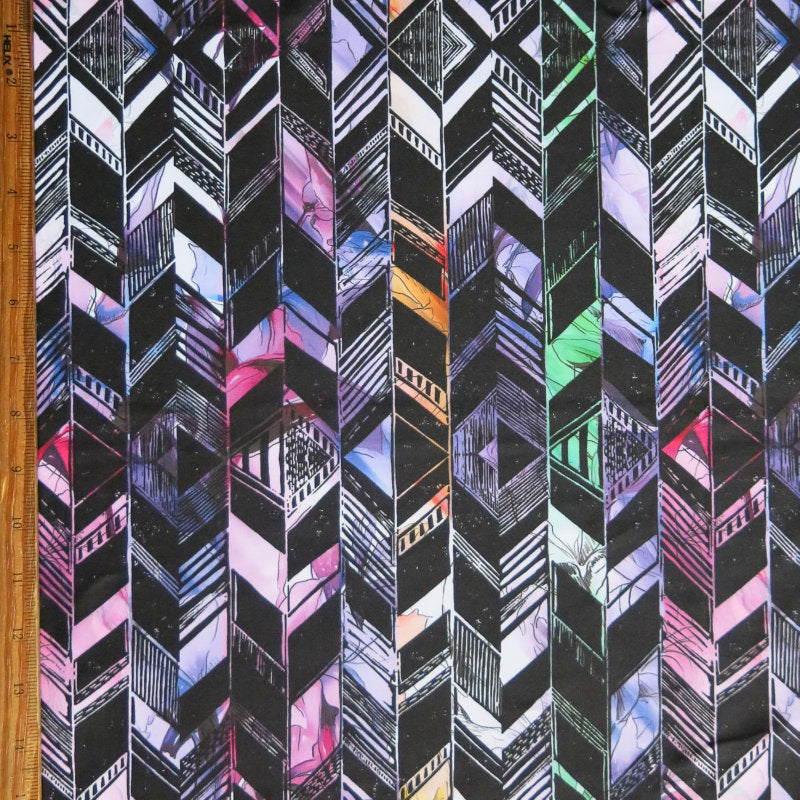 Athletic Jersey Knit Multi Color Chevron Bands Poly Spandex