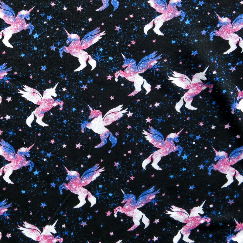 Cotton Lycra Jersey Knit Fabric Mystic Unicorns 18" Remnant