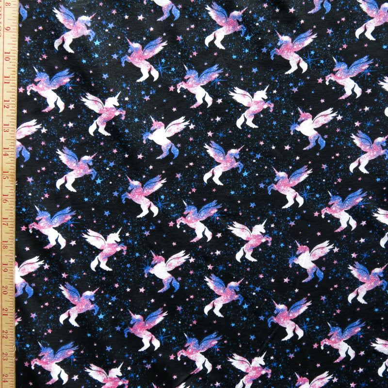 Cotton Lycra Jersey Knit Fabric Mystic Unicorns 18" Remnant