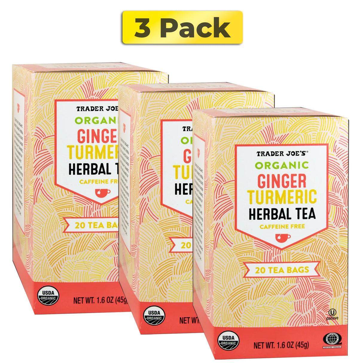 Trader Joe's Organic Ginger Turmeric Herbal Tea 20 Tea Bags, 1.6 oz, 1 Pack