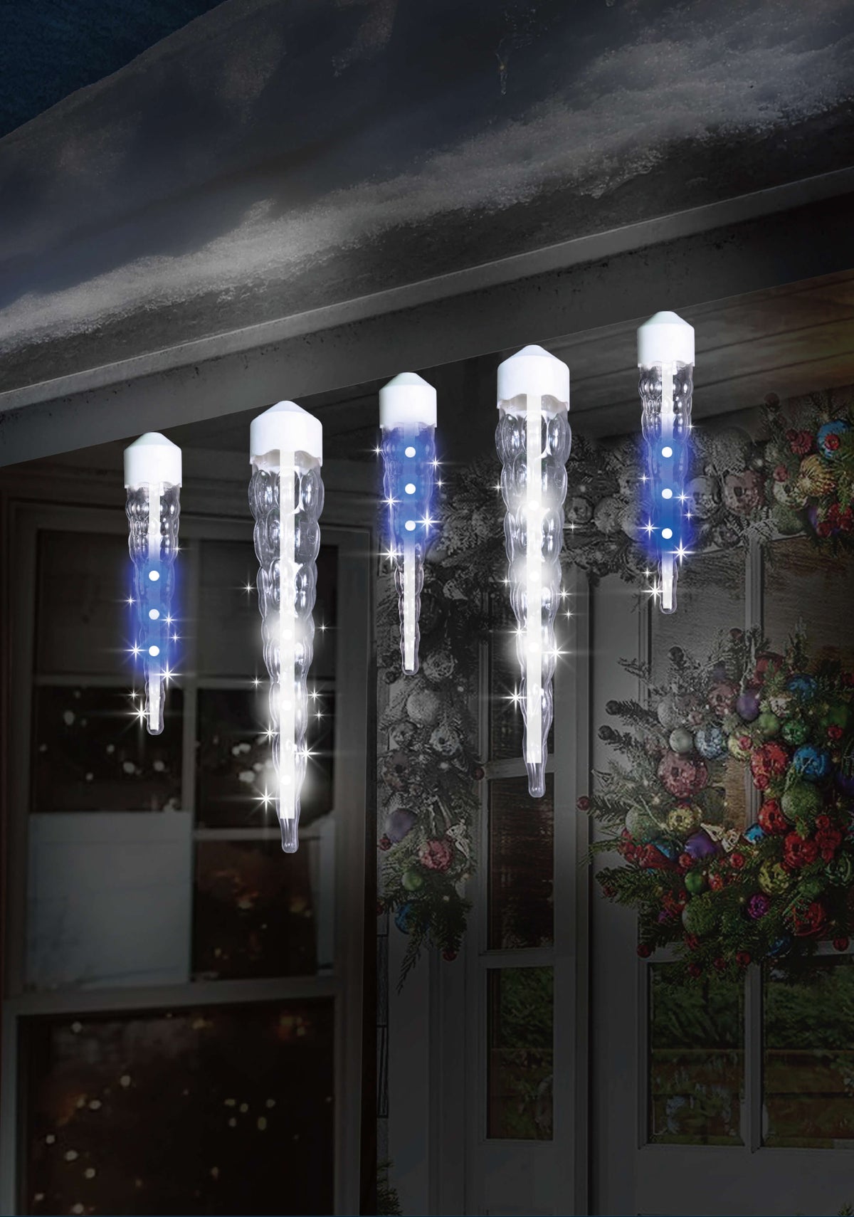 7-11" Cascading Blue & Pure White LED Jumbo Icicles - 10 Count Set