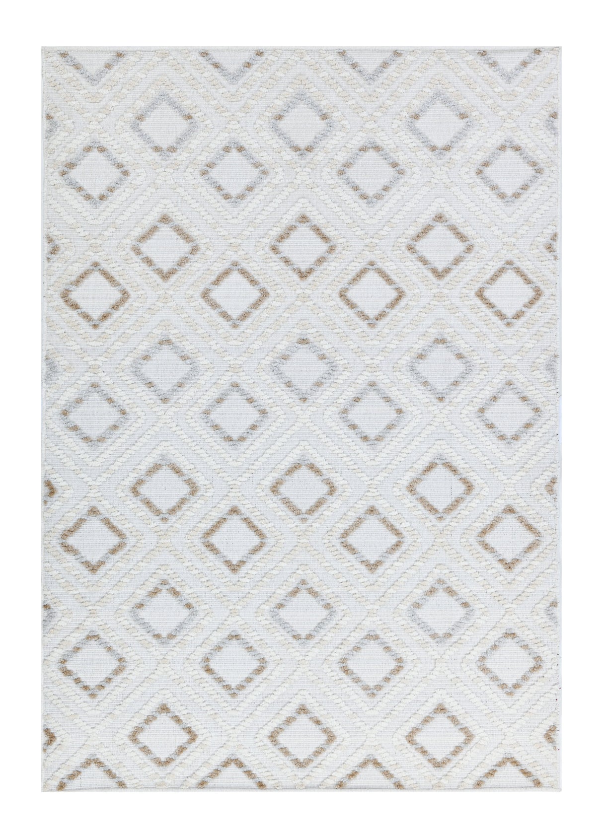 TIA 106 Microfiber Chenille Area Rug - Brown And Beige Bohemian Motif, High-Low Texture (1 Rug)