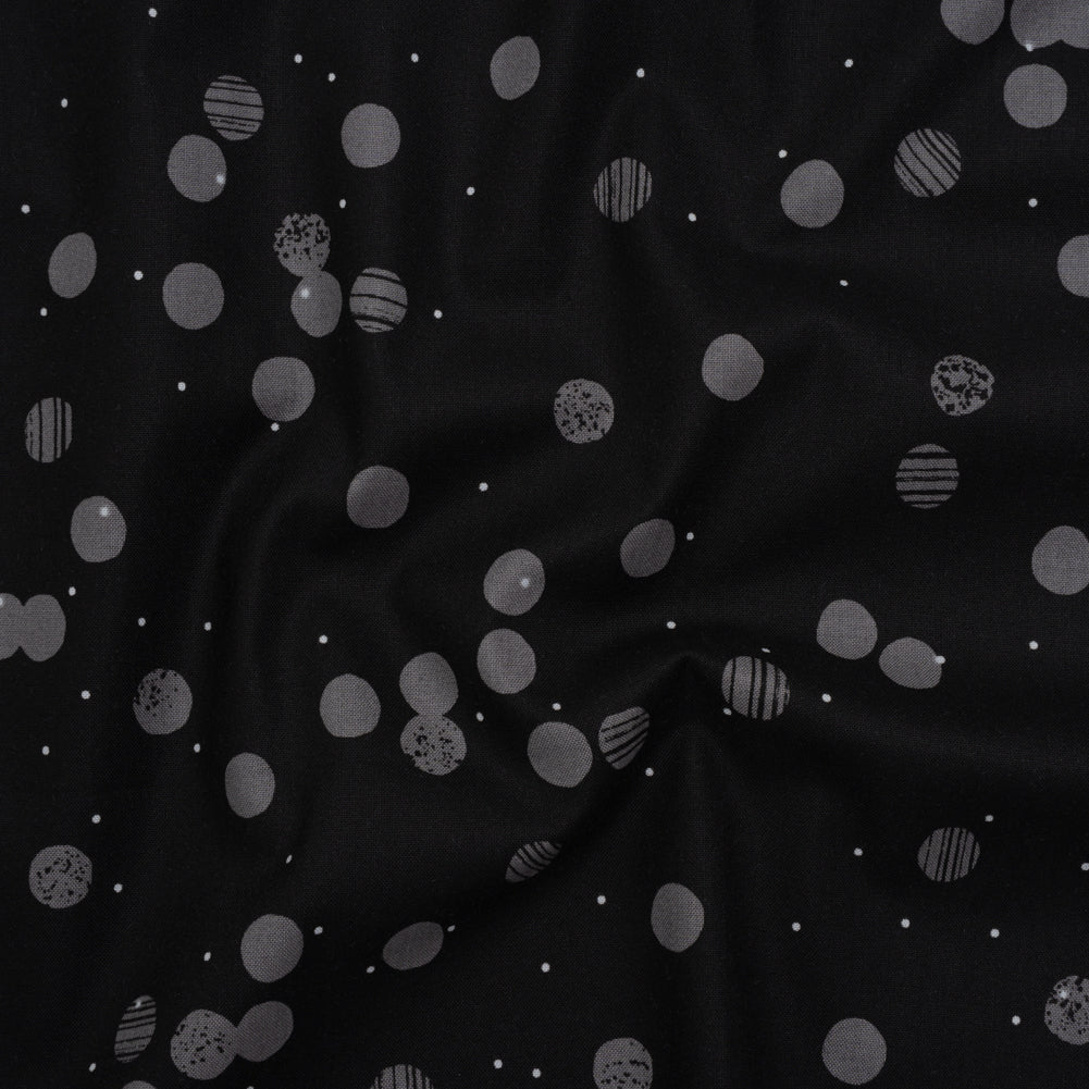 Printed Quilting Cotton by Ghazal Razavi for FIGO Studio - Black Snow Textured Circles and Spots - Seasons Basics Collection